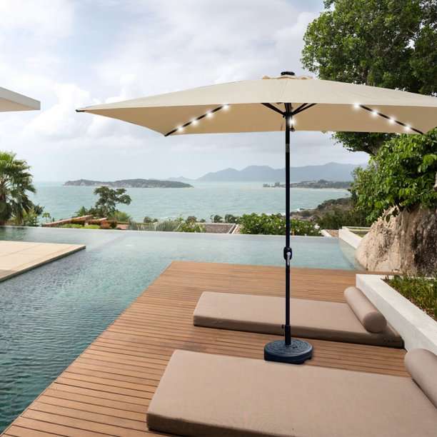 Outdoor Patio Rectangular Umbrella with Crank Weather Resistant UV Protection Water Repellent Durable 8 Sturdy Aluminuim Ribs, 10 x 6.5 ft,Tan