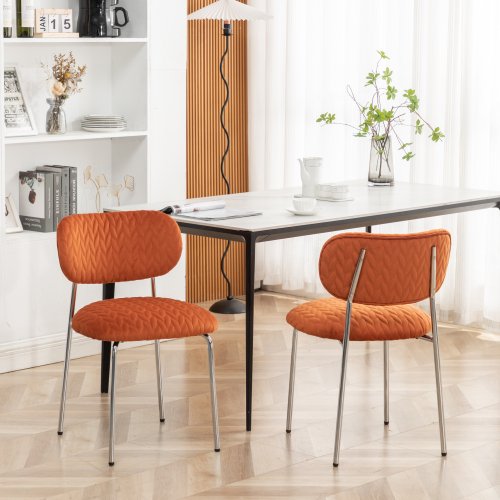 Dining Chairs Set of 2, Mid Century Modern Upholstered Side Chairs with Metal Legs, Accent Kitchen Chair with Soft Velvet Seat Backrest for Living Room Chair for Vanity, Makeup, Leisure, Orange