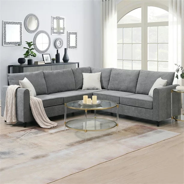 Large L Shape Sofa, Sectional Sofa Couch with 3 Pillows, Modern Living Room L-Shape Couch for Office and Home, Weight Capacity 300 LBS/Seat, 91"Lx91"Wx33.5"H, Easy to Assemble, Grey