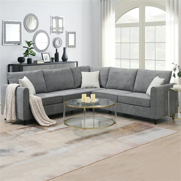 Large L Shape Sofa, Sectional Sofa Couch with 3 Pillows, Modern Living Room L-Shape Couch for Office and Home, Weight Capacity 300 LBS/Seat, 91"Lx91"Wx33.5"H, Easy to Assemble, Grey