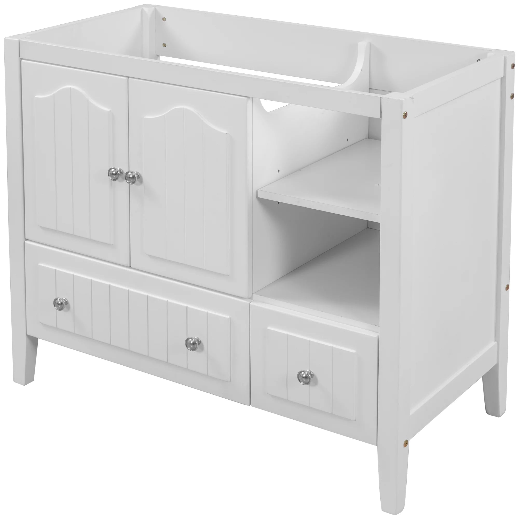 36" Bathroom Vanity Base Only, Bathroom Vanity Without Top Sink, Modern Freestanding Bathroom Storage Cabinet with Open Storage Shelf and Drawers, Solid Wood Frame, White