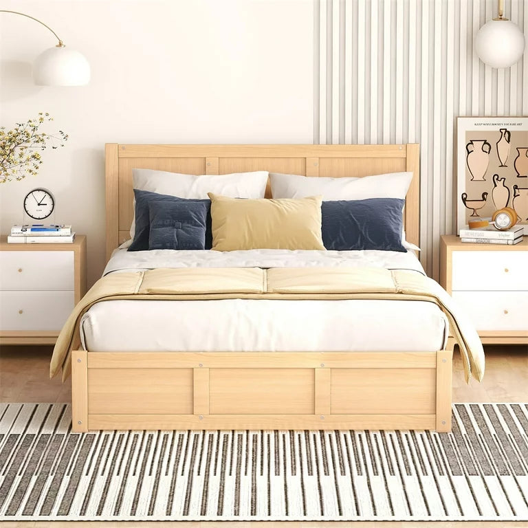 Full Size Platform Bed with Headboard for Kids Adults, Lift up Storage Bed Frame with Underneath Storage and 2 Drawers for Bedroom, Natural