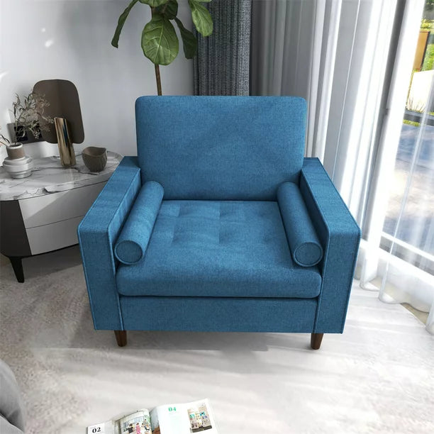 Modern Accent Armchair,Upholstered Tufted Large Club Chair with Arms and Wood Legs,Single Sofa Side Chair,Comfy Reading Chair Oversized Accent Chair for Living Room Bedroom Office,Blue