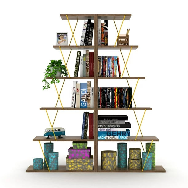 Modern 5-Tier Bookshelf Wood Bookcase, Narrow Ladder Organizer Shelf Book Storage Shelf for Living Room, Home Office