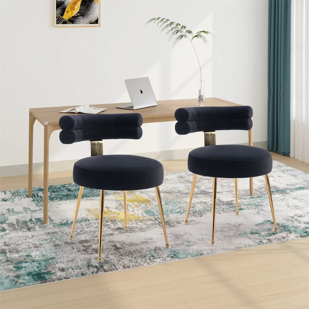 Set of 2 Velvet Dining Chairs, Upholstered Side Chairs with Gold Metal Legs, Modern Leisure Club Chairs Accent Chairs for Living Room, Dining Room and Kitchen,Weight Capacity 250 LBS, Black