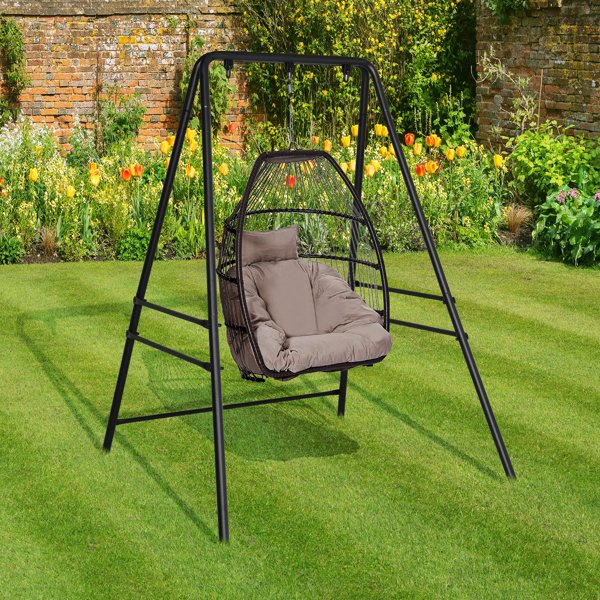 Hammock Chair Stand, Swing Stand with Hooks Fit for Most Hanging Chair, Ground Nails for Outdoor or Rubber Clamps for Indoor, Hanging Stand Only Max Load 550Ibs, Swing Chair not Include-Black