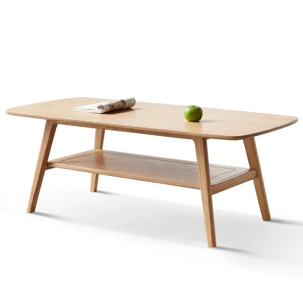 Coffee Table, Natural Oak Wood Coffee Table with Storage Shelf and Open Tabletop, 2-Tier Coffee Table Farmhouse Coffee Table for Living Room, Easy Assembly, 39.37" D x 19.69" W x 17.32" H, Natural