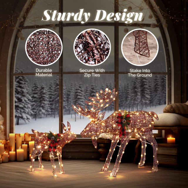 2pcs 4ft 30V 3.6W Moose Family 200LED Leather String Light, Garden Moose Decoration for Christmas Outdoor Yard Garden Decorations,Brown