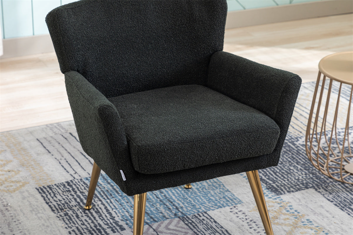 Curved Tufted Accent Chair with Gold Metal Legs,Upholstered Velvet Wingback Armchair High Back Lounge Leisure Chair,Comfy Single Sofa Chair Vanity Chair for Living Room Bedroom Waiting Room,Black