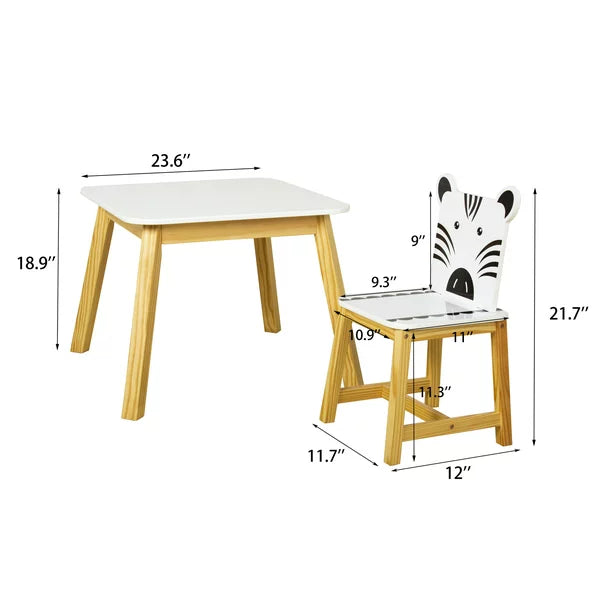 JINS&VICO 5 Piece Kiddy Table and Chair Set , Kids Wood Table with 4 Chairs Set Cartoon Animals for Children's Playground, Kindergarten Classroom and Kids Dining Room(2-7 years old)