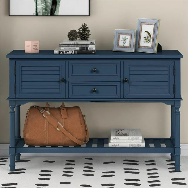 47'' Modern Console Table Sofa Table with 2 Drawers, 2 Cabinets and 1 Shelf, End Table Entryway Table for Entryway, Living Room, Hallway, Navy Blue