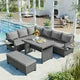 5-Piece Outdoor Patio Rattan Sofa Set, L-Shaped Sectional PE Wicker Garden Furniture Set with 2 Extendable Side Tables, Dining Table and Washable Covers for Backyard Poolside Indoor, Gray