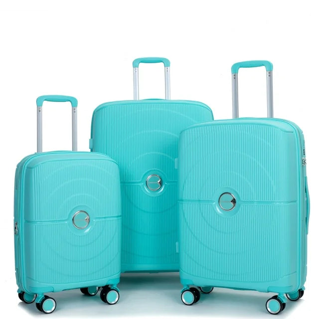 3-Piece PP Luggage Sets(20/24/28in), Expandable Lightweight Hardshell Suitcase with TSA Lock, Divider and Interior Organizer, 360° Double Spinner Wheels, Lake Blue