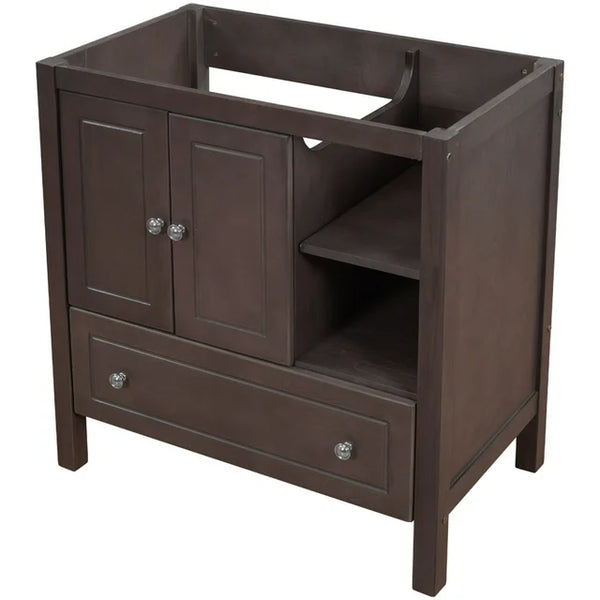 30" Bathroom Vanity Without Sink, Bathroom Vanity Cabinet Base Only, Freestanding Bath Vanity with Soft Close Doors and Drawer, Solid Wood Frame Bathroom Cabinet with Adjustable Shelf, Brown