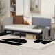 Twin Size Platform Bed Frame, Classic Linen Upholstered Daybed with L-shaped Headboard and Padded Seat Cushions for Kids Teens Adults Bedroom, Gray