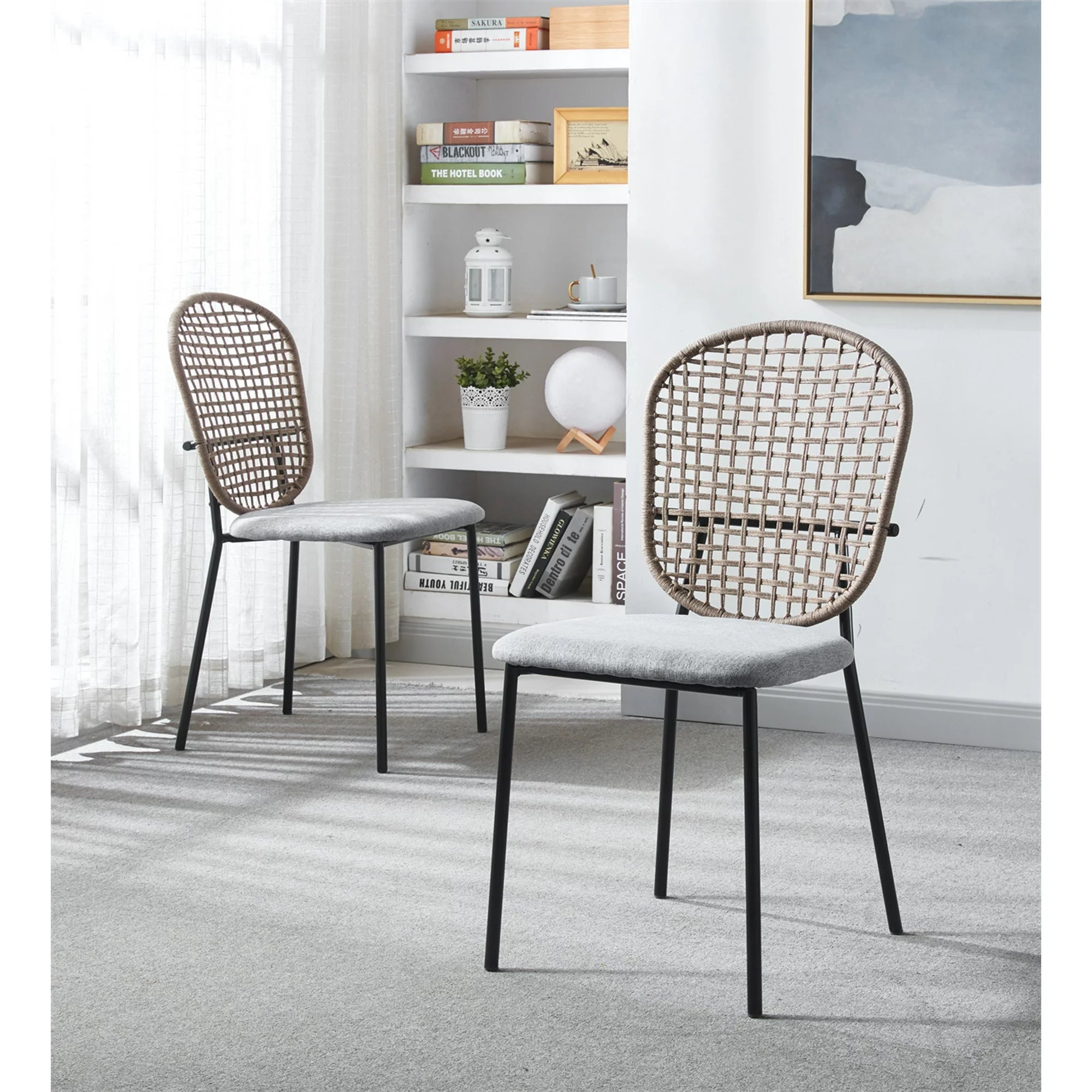 Dining Chairs Set of 4, Modern Style Kitchen Chairs, Sennit Chairs with Back, Comfortable Soft Cushion Side Chair for Kitchen Dining Bedroom Living Room, Matt Black
