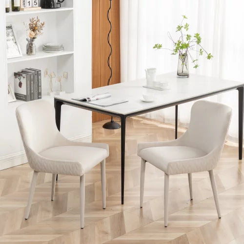 Dining Chairs Set of 2, Modern Upholstered Side Chairs with Metal Legs, Mid Century Accent Kitchen Chair with Soft Velvet Seat Backrest for Living Room Chair for Vanity, Makeup, Leisure, Beige