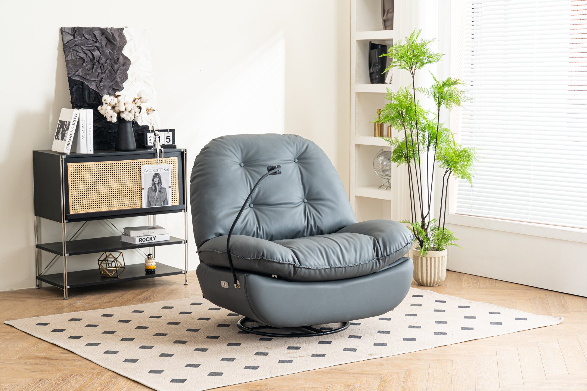 Leather Recliner Swivel Chair, Swivel Power Lift Upholstered Glider Chair with Bluetooth Music Player and USB Charger, Comfy Sleeper Rocking Chair for Home Theater
