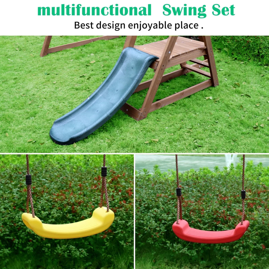 Wood Swing Sets for Backyard, 2 in 1 Outdoor Swing Set with Slide and
