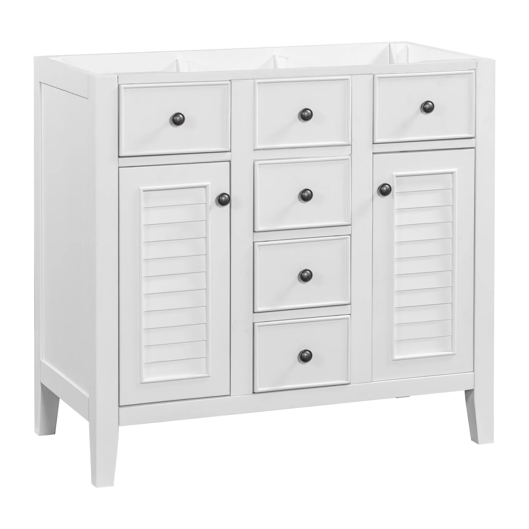 36" Bathroom Vanity Without Sink, Free Standing Single Bathroom Vanity with Two Cabinets and Five Drawers, Solid Wood Frame Bathroom Vanity Cabinet with Soft Closing Louvered Doors, White