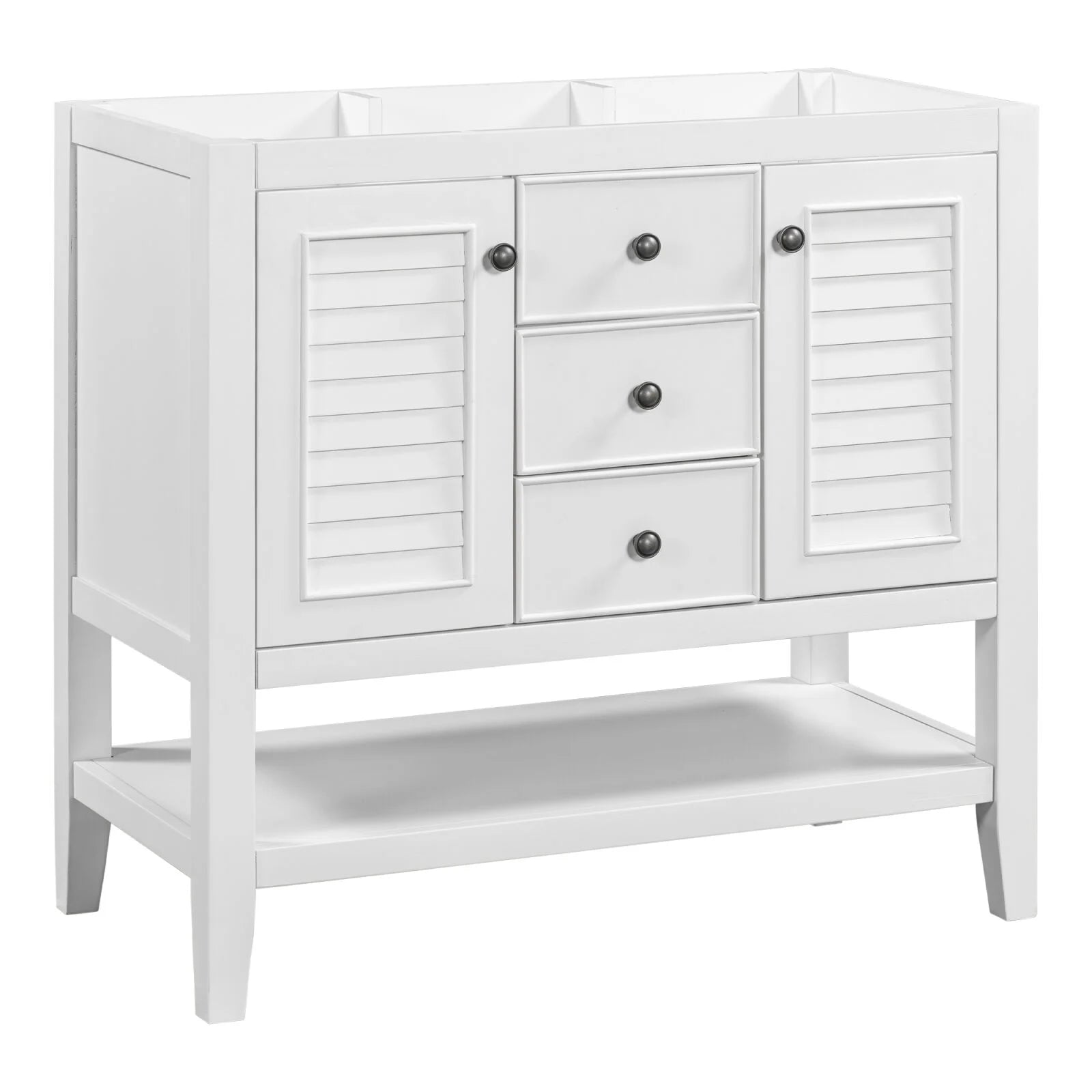 36" Bathroom Vanity Without Sink Top, Free Standing Bathroom Vanity Cabinet with 2 Cabinets, 2 Drawers and 1 Open Shelf, Solid Wood Bathroom Vanity with Adjustable Shelves & Soft Closing Doors, White