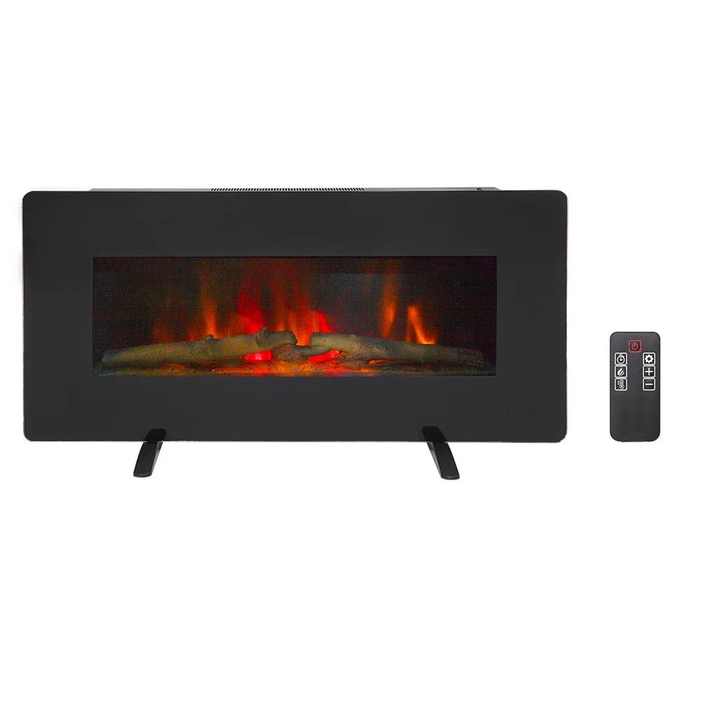 36" Electric Fireplace Wall Mounted and Recessed with Remote Control, 1400W Freestanding/Wall Fireplace Heater with Timer Adjustable Flame Color and Brightness, Fake Wood / Heating Wire, Black
