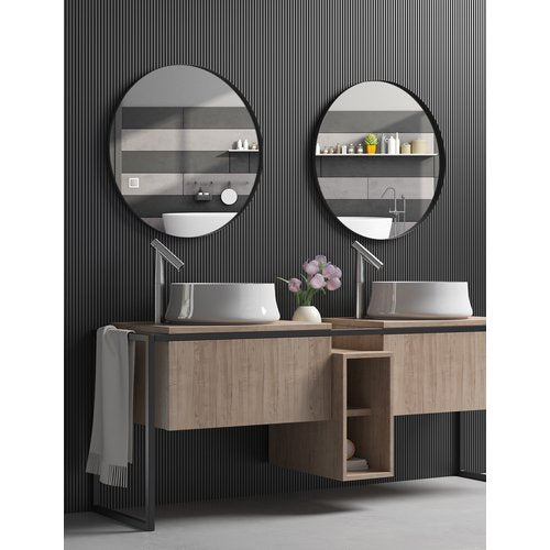 Metal Round Wall Mirror, Bathroom Mirror, 32" Round Mirror, Metal Wall Mirror, Modern Contemporary Circle Mirror, Metal Frame Wall Mounted Mirror, for Bedroom, Living Rooms, Entryway, Black