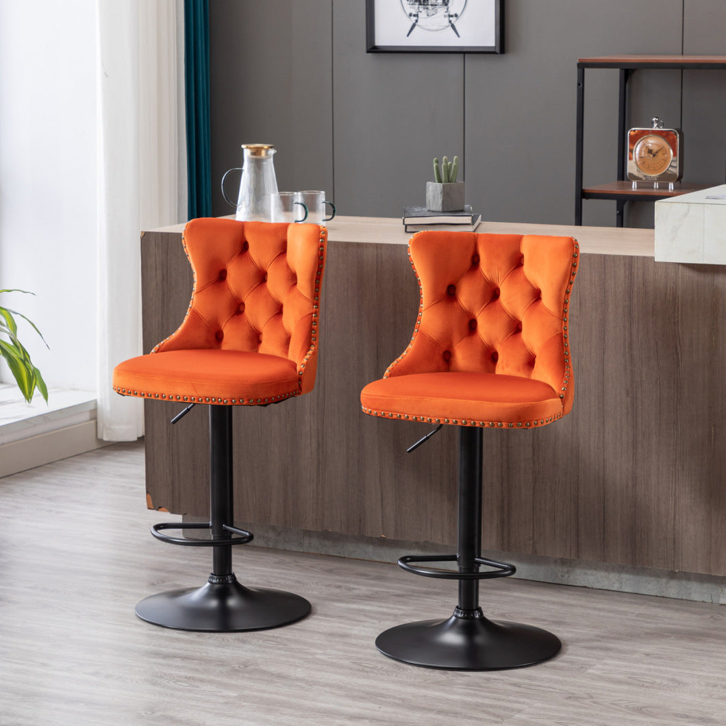 Swivel Bar Stools Set of 2 with Adjustable Seat Height, Contemporary Velvet Counter Stool with Metal Legs and Chrome Nailhead Trim Backrest, Dining Chair for Home and Pub, Orange & Black