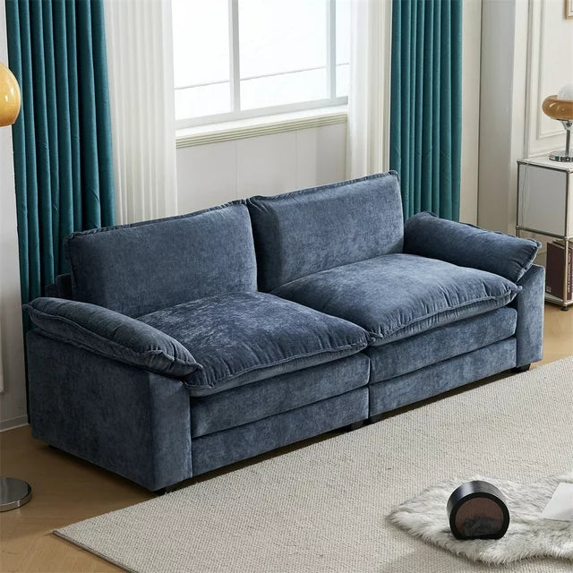 Chenille Convertible Sectional Sofa with Movable Ottoman, 85" Deep Seat Loveseat Sofa Couch with Removable Armrest and Double Layer Seat Cushion,2 Seater Couch for Living Room Apartment, Gray Blue
