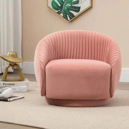 Swivel Velvet Barrel Chair, Embossing Fleece Upholstered Round Accent Sofa Chair,Tufted Velvet 360 Degree Swivel Leisure Arm Chair for Nursery, Living Room, Hotel, Bedroom, Office, Lounge