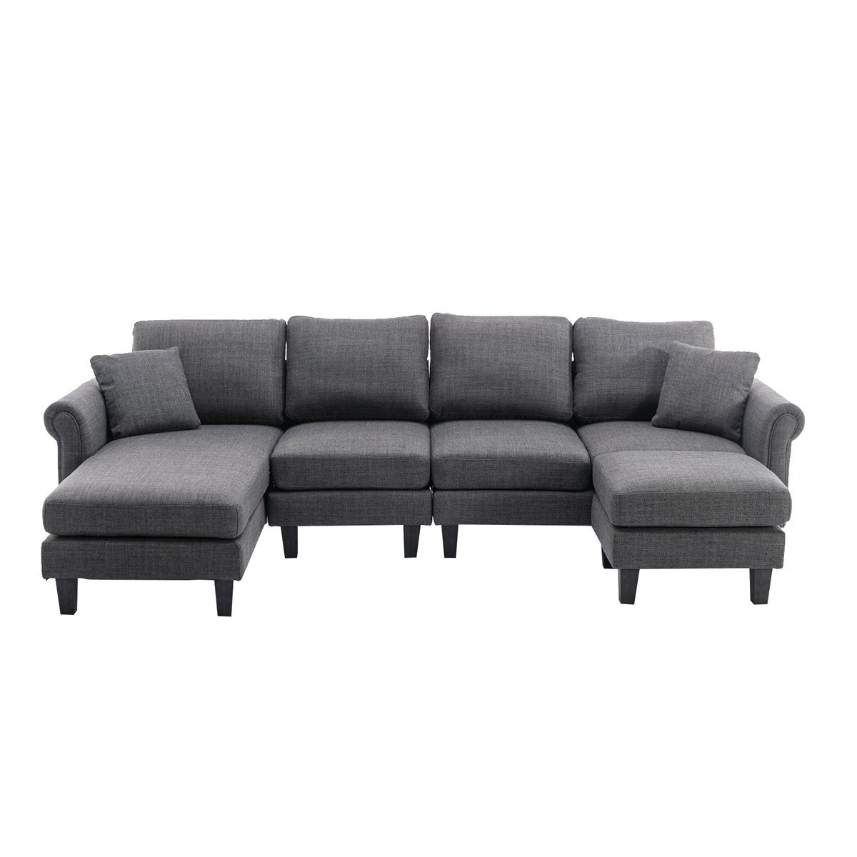 108.66'' Convertible Sectional Sofa Couch, U-Shaped Wide Reversible Couch Accent Sofa with Solid Wood Legs, Upholstered Accent Sofa Couches Wide Chaise Lounge for Living Room, Charcoal Grey