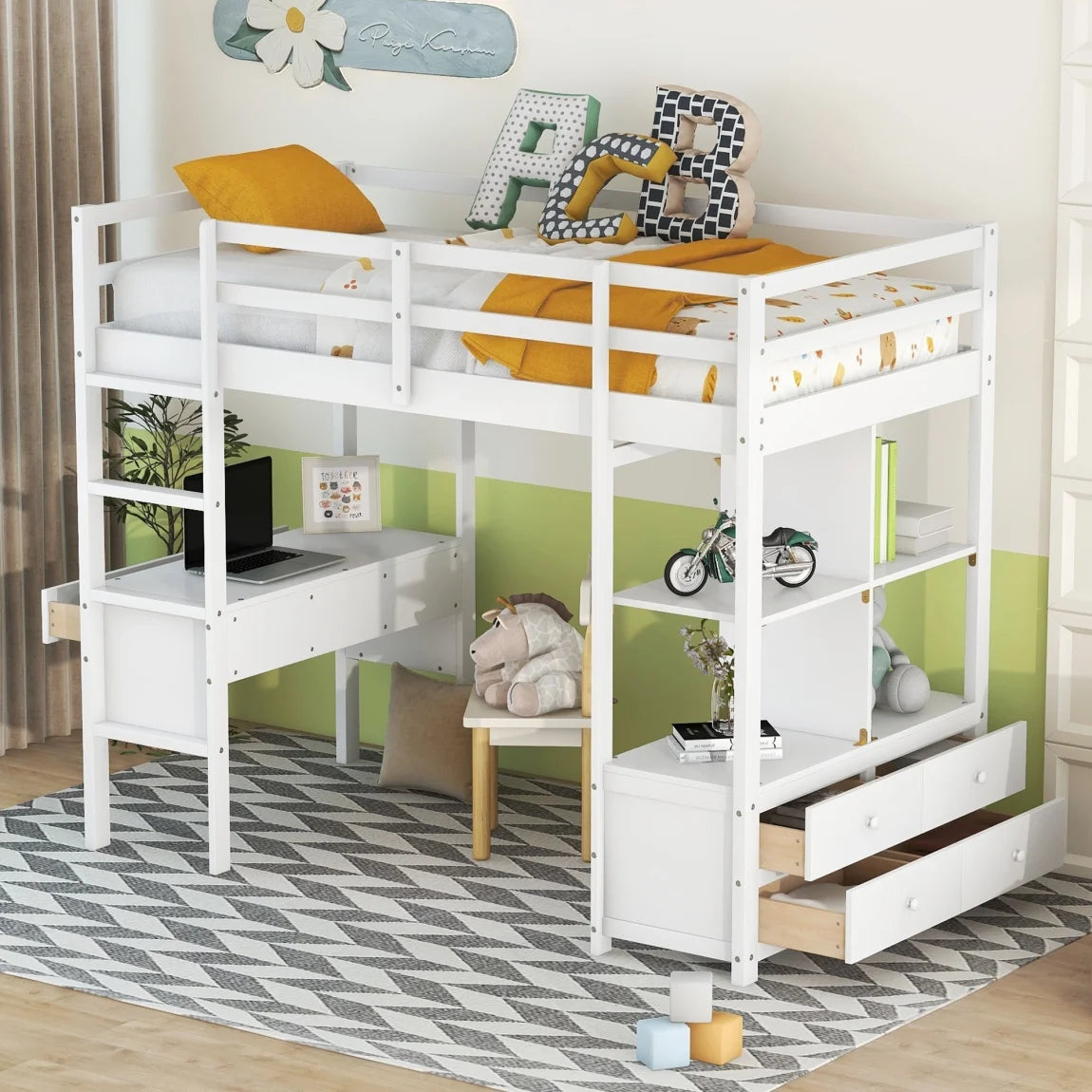 https://www.walmart.com/ip/Twin-Size-Loft-Bed-Built-in-Desk-Frame-Storage-Shelves-Drawers-Solid-Wood-Ladder-Guardrail-Kids-Teens-Adults-White/5261612534