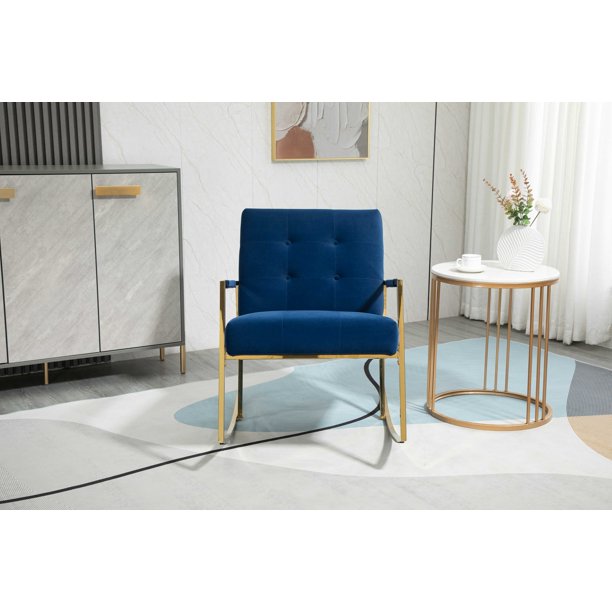 Velvet Padded Rocking Chair with Metal Feet, Accent Chair with Armrest and Backrest, Leisure Chair for Lounge Room, Bedroom, Office, Living Room and Patio Garden, Navy