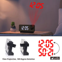 Projection Alarm Clock, Digital Alarm Clock with 180°Rotatable Projector and Clear LED Large Display, USB Charger, 12/24H Time Date Temp Display, Adjustable Brightness, for Living Room Bedroom