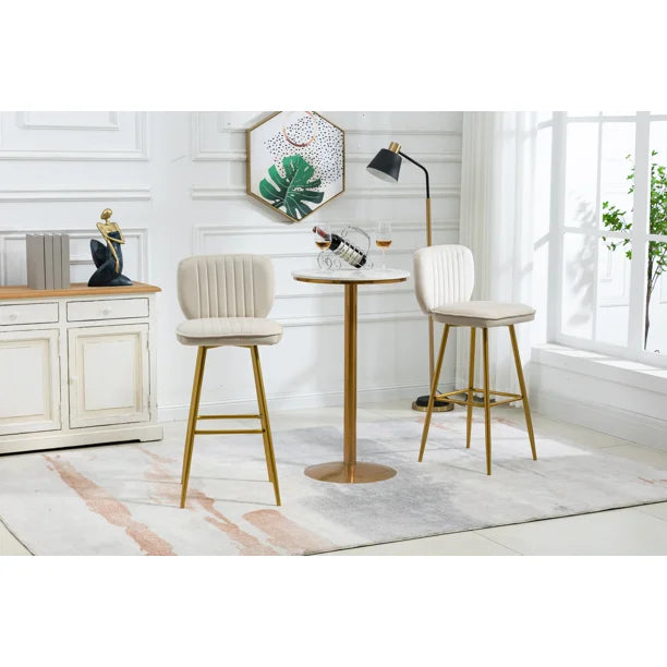 Bar Stools Set of 2, 30" Velvet Counter Height Bar Stools with Back and Footrest,Dining Chairs with Padded Seat Cushion & Gold Metal Legs,Accent Chairs for Kitchen Counter Bistro Pub