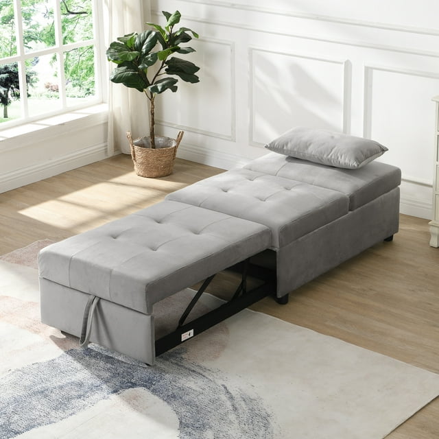 4-in-1 Convertible Sofa Bed Chair with Pillow, Multi-Function Folding Ottoman Sofa Bed with Pull-Out Couch,Multi-Function Modern Recliner Sofa for Living Room,Bedroom,Hallway, Apartment,Grey