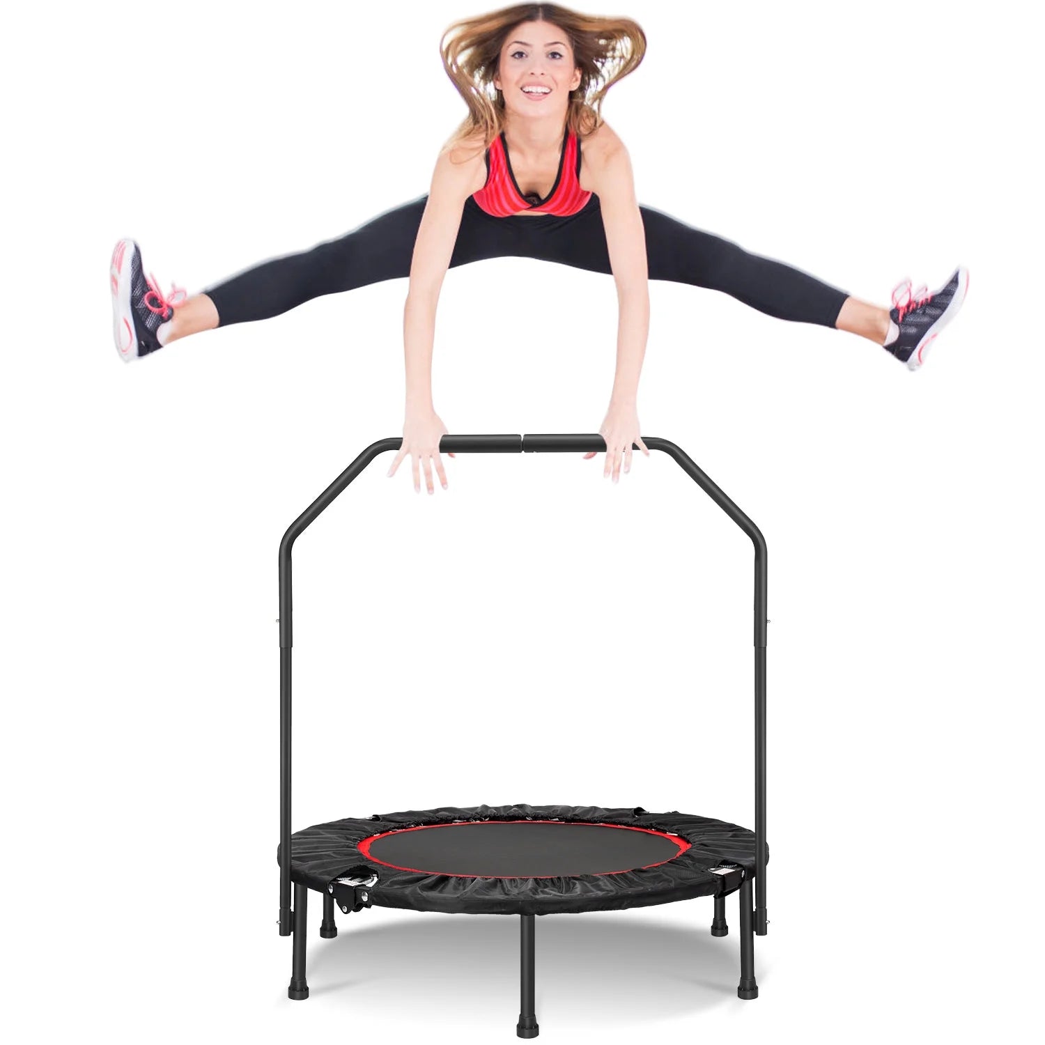 40" Foldable Mini Trampoline, Fitness Rebounder with Foam Handle, Exercise Trampoline for Kids Adults Indoor/Garden Workout Max Load 330lbs, Garden/Home Workout Cardio Indoor Trampoline