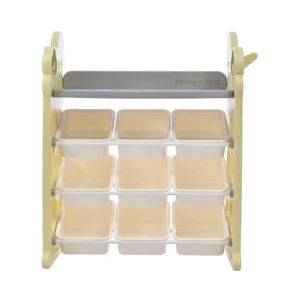 Kids Book Shelf Toy Storage Organizer,Storage Rack with 9 Bins, Multi-functional Nursery Organizer Set,Toy Storage Cabinet,Bookcase Display Book Rack for Bedroom Playroom