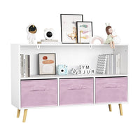 Kids Bookcase with Collapsible Fabric Drawers,Children's Book Display Bookshelf,Toy Storage Cabinet Organizer for Nursery School,Home,Playroom,Pink