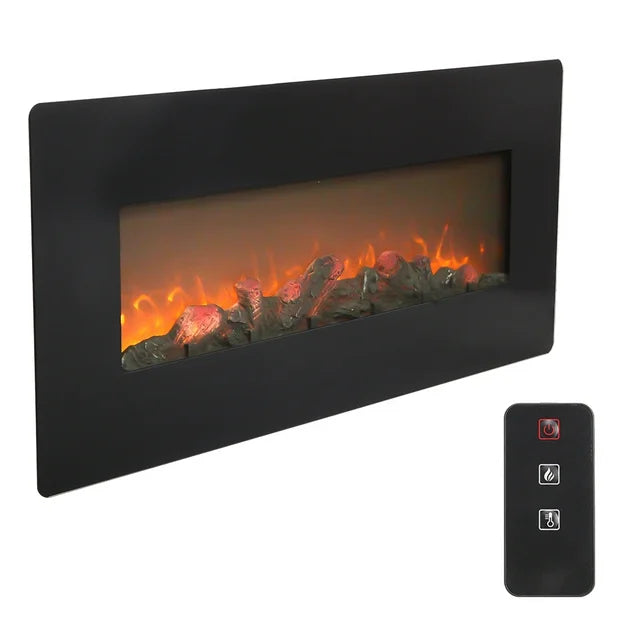 42" Electric Fireplace Inserts Wall Mounted Fireplace with Remote Control, 1400W Fireplace Heater, Led Wall Fireplace Electric with Three Flame Level, Fireplace Single Color/Fake Wood/Heating Wire