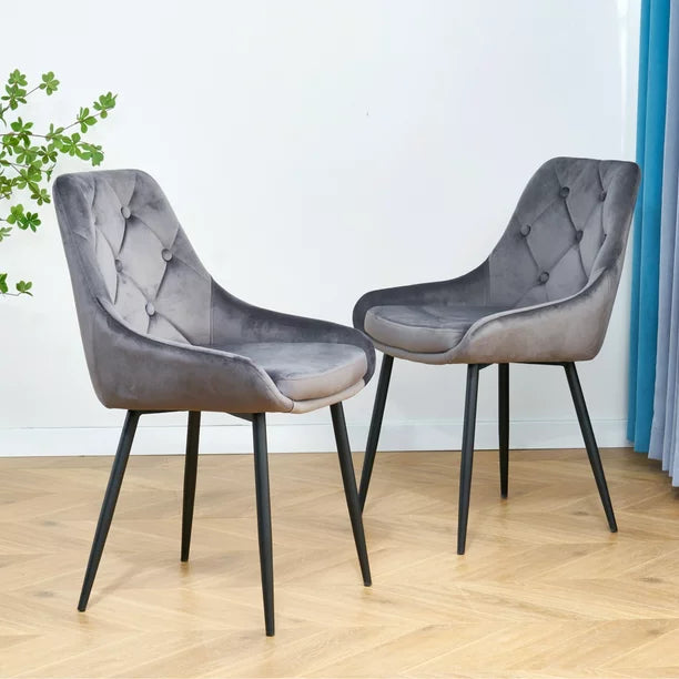 Dining Chairs Set of 2, Modern Accent Upholstered Chairs with Black Legs, 2-Piece Side Chairs with Button Tufted Back, Home Furniture Vanity Chairs for Living Room Dining Room, Grey