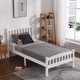 Twin Size Wood Bed Frame with Vertical Stripes Headboard and Footboard for Kids Teens, Modern Platform Bed Frame with Wood Slat Support, Mattress Foundation, Easy Assembly, White