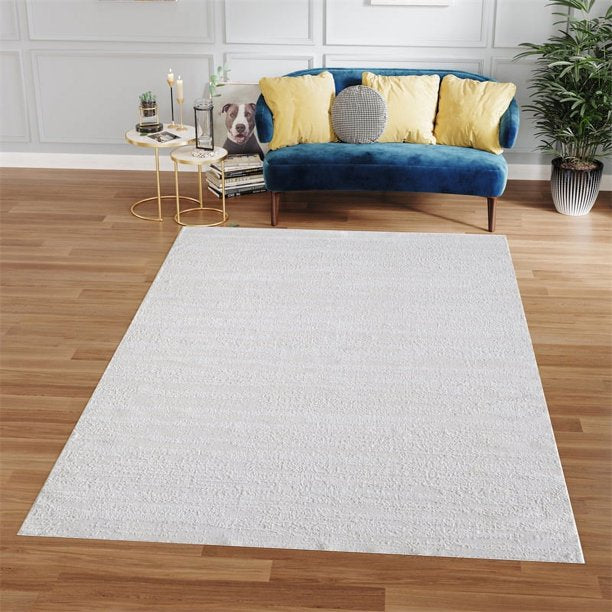 Woven Area Rug, 2' x 3' Area Rugs, Soft Carpet for Living Room Bedroom Office, Machine Washable Rugs, White