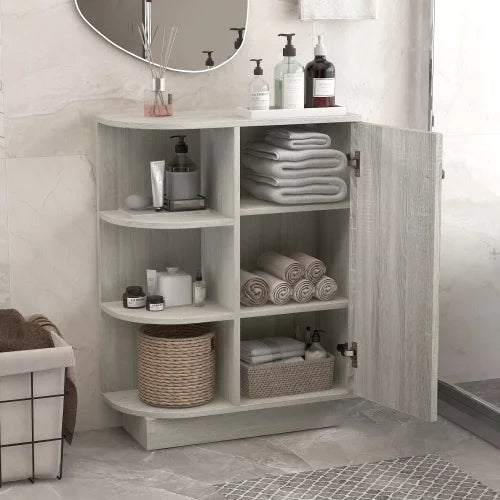 Bathroom Storage Cabinet, Bathroom Console Table Open Style Shelf Cabinet with Adjustable Shelves & 1 Door, Free-Standing 3 Tier Wood Side Table for Living Room,Bathroom, Kitchen