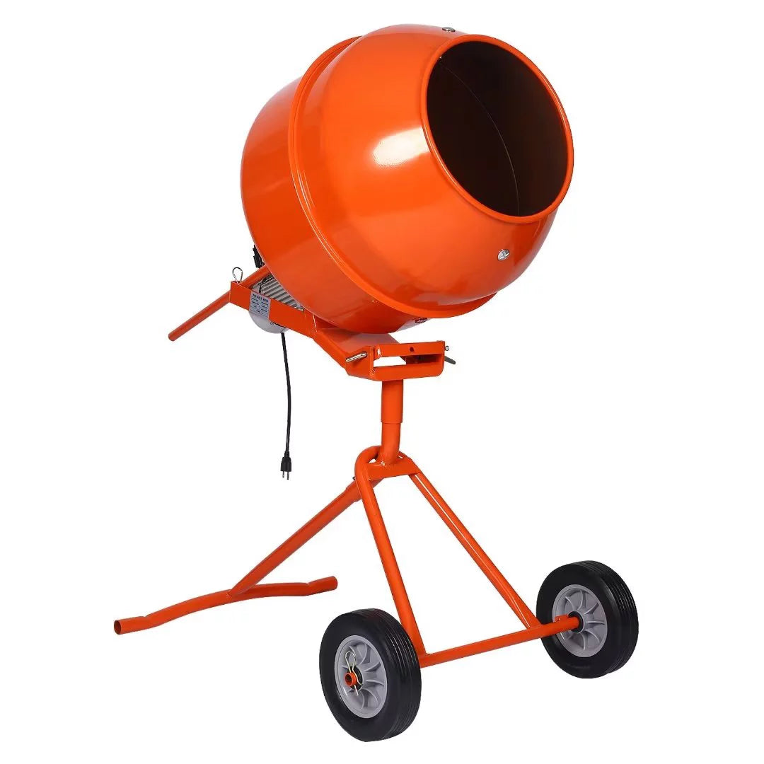Electric Cement Mixer 5 Cu Ft, Portable Concrete Mixer Machine, Wheelbarrow Cement Mixing Machine for Stucco Construction Mortar 1/2 Hp, ETL Certificated Copper Motor, Orange