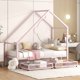 Metal Bed Frame, Twin Size House Bed with 2 Storage Drawers and Roof for Kids,Teens, Playhouse Design Bed Frame with Slats Support, No Box Spring Required, Pink