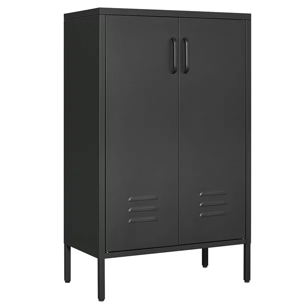 2-Door Miscellaneous Storage Cabinet,Garage Tool Storage Cabinet,Office File Cabinet,Free-Standing Storage Cabinet with Adjustable Shelves for Living Room,Dining Room,Anti-toppling Design,Black