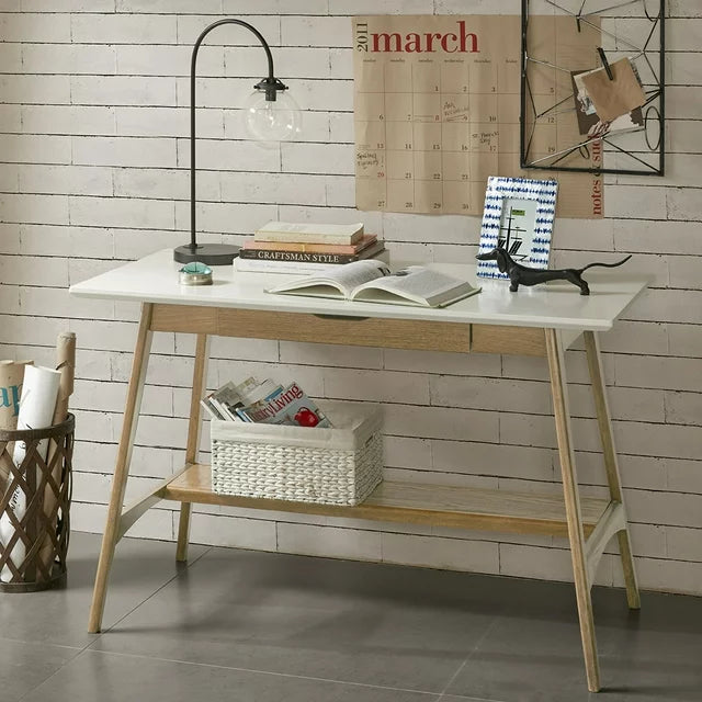 48inch Computer Desk, Wood Writing Desk with 1 Drawer and Shelf, Home Office Desk with Spacious Desktop, Natural