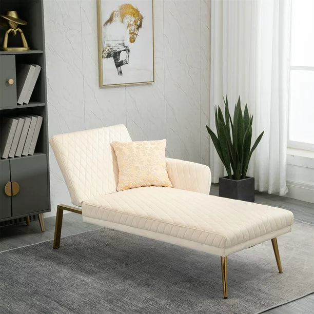 Accent Loveseat Sofa, Modern Velvet Tufted Upholstered Convertible Sofa Sleeper with Rose Golden Metal Feet, Adjustable Folding Chaise Lounge Sofa Bed for Home Living Room Bedroom Office, Beige