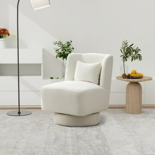 Swivel Accent Chair with Plump Pillow, Swivel Chairs for Living Room, 360 Swivel Comfy Accent Sofa Chair Club Chair, Upholstered Teddy Leisure Chair for Bedroom Living Room Lounge Hotel Office, Ivory